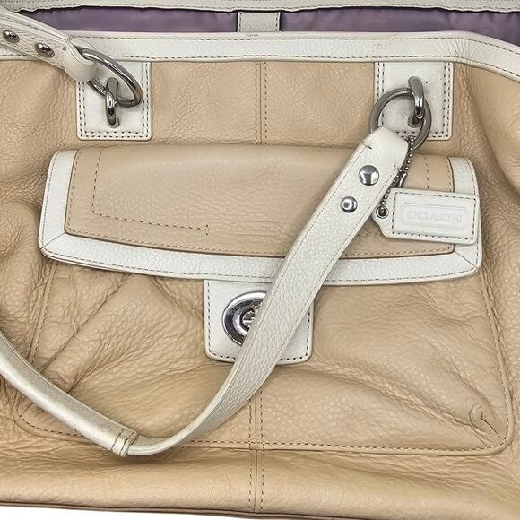 Coach Ivory White Cream Penelope Pebbled Leather Carryall Handbag Purse - Picture 3 of 8